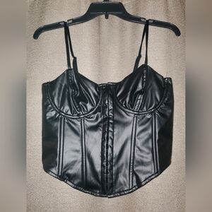 Akira Faux Vegan Leather Black Corset SZ LG